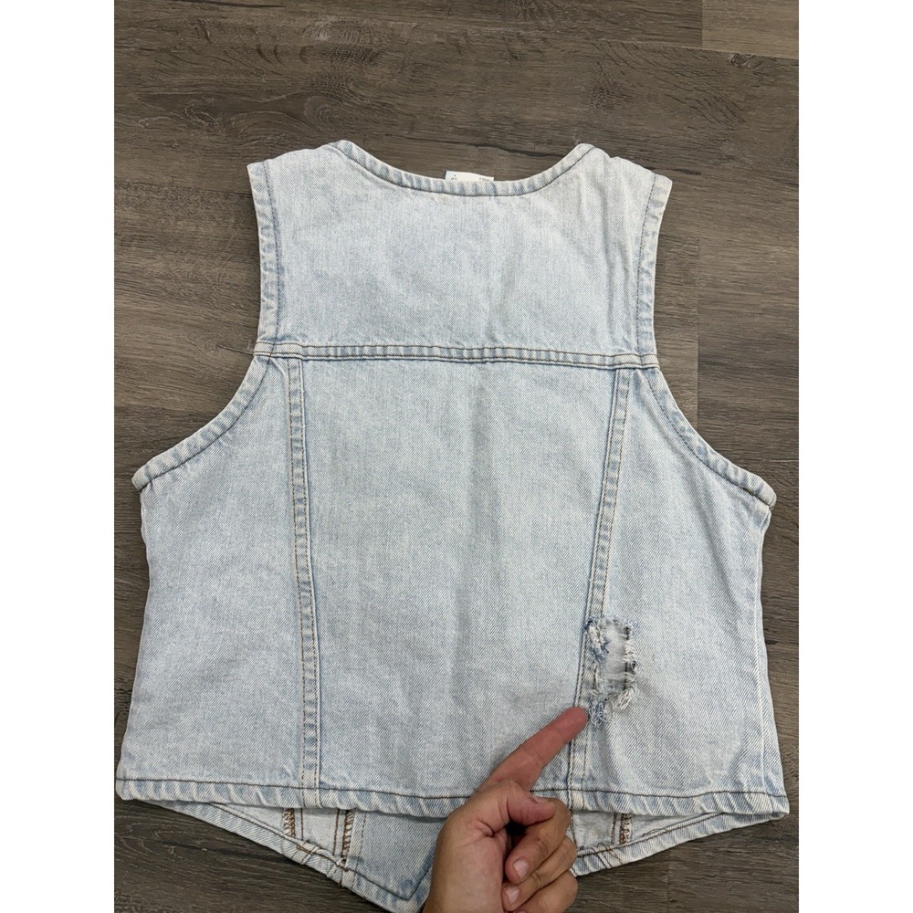Vintage 90s Women's Denim Vest Western Biker Bartender Made in USA Distressed - Picture 8 of 8